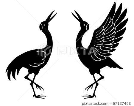 一對起重機互相面對的剪影插圖 67187498