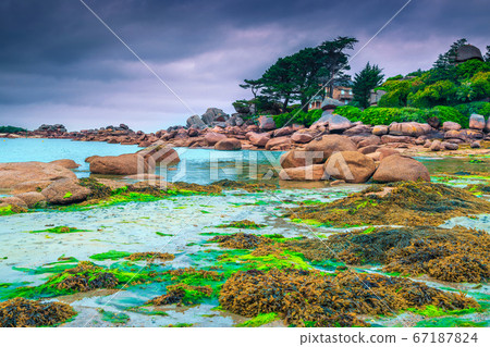 Fantastic Atlantic ocean coast with granite stones, Perros-Guirec, France Fantastic Atlantic ocean coast with granite stones, Perros-Guirec, France 67187824