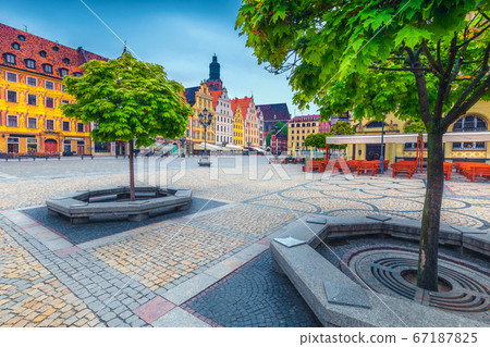 Fantastic morning scene in Wroclaw on Market Square, Poland, Europe Fantastic morning scene in Wroclaw on Market Square, Poland, Europe 67187825