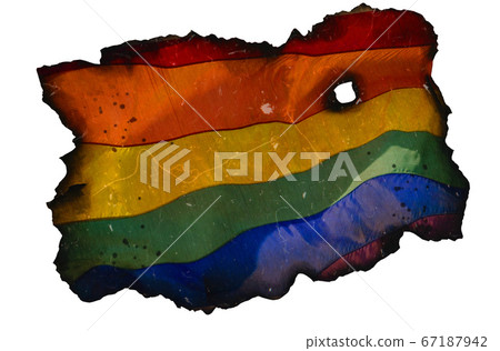 Concept of LGBT tolerance. Burned rainbow flag of Concept of LGBT tolerance. Burned rainbow flag of 67187942