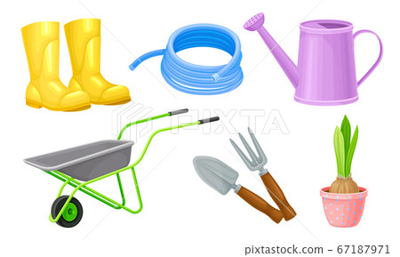 Garden Tools with Watering Can and Ironmongery... - Stock Illustration ...
