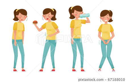 Female Character with Symptoms of Diabetes Vector Illustrations Set Female Character with Symptoms of Diabetes Vector Illustrations Set 67188010