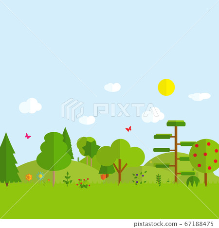 Flat cartoon style illustration nature landscape Flat cartoon style illustration nature landscape 67188475