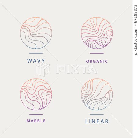Vector set of abstract wavy minimal organic logos. Marble line emblem for business, badge, print, icon gradient. Nature, landscape, meditation, spa, cosmetics etc. 67188872
