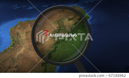 Antananarivo city being found on the map, 3d rendering 67188962