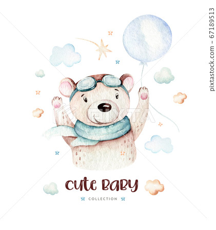 Watercolor set baby cartoon cute pilot aviation background illustration of fancy sky transport complete with airplanes balloons, clouds. childish Boy pattern. It's a baby shower illustration Watercolor set baby cartoon cute pilot aviation background illustration of fancy sky transport complete with airplanes balloons, clouds. childish Boy pattern. It's a baby shower illustration 67189513