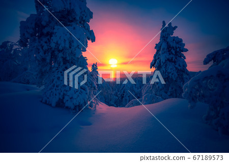 Winter landscape from Sotkamo, Finland. 67189573