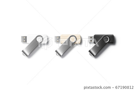 Blank black, white and wood usb stick mockup, top view Blank black, white and wood usb stick mockup, top view 67190812