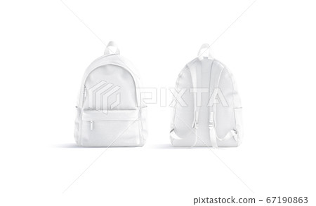 Blank white backpack with zipper and strap mockup, front back 67190863