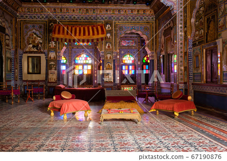 Takhat Vilas Maharaja Takhat Singh's Chamber room in Mehrangarh fort. Jodhpur, Rajasthan, India 67190876