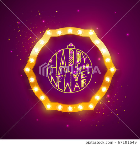 Happy new year. Gold text in a retro frame on Happy new year. Gold text in a retro frame on 67191649