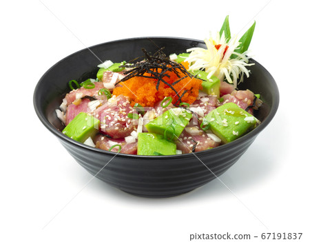 Tuna Poke Bowl with Avocado ontop Ebiko Tuna Poke Bowl with Avocado ontop Ebiko 67191837