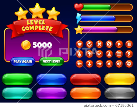 Game Ui Level Complete Menu With Golden Stars Stock Illustration