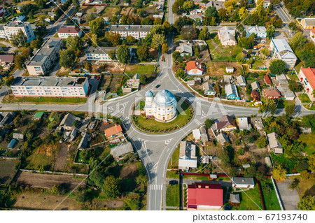 Chachersk, Gomel Region, Belarus. Aerial View Of Skyline Cityscape. Old Transfiguration Church. Historical Heritage In Bird's-eye View 67193740