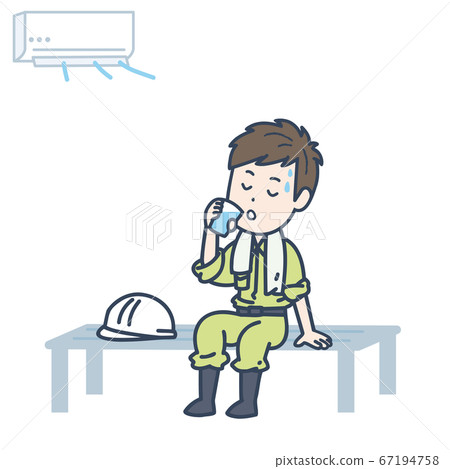 Illustration of a male worker hydrating in a cool place Illustration of a male worker hydrating in a cool place 67194758