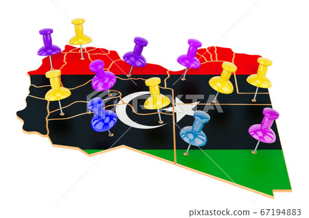 Map of Libya with colored push pins - Stock Illustration [67194883] - PIXTA