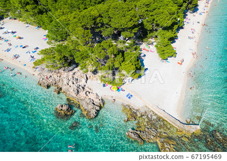 Aerial view of Punta Rata beach in Brela, Dalmatia, Croatia 67195469