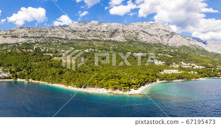 Aerial view of Punta Rata beach in Brela, Dalmatia, Croatia 67195473