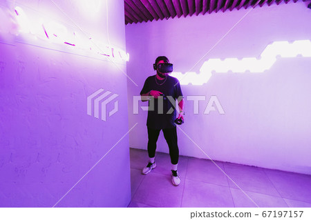 Cyberpunk style. Neon and the digital world. 67197157