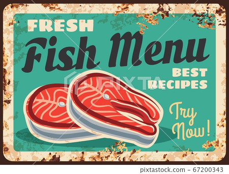 Salmon fish steak, fillet rusty plate, seafood Salmon fish steak, fillet rusty plate, seafood 67200343