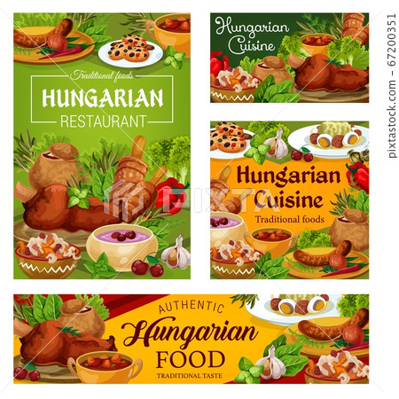 Hungary cuisine vector Hungarian food dishes. Hungary cuisine vector Hungarian food dishes. 67200351