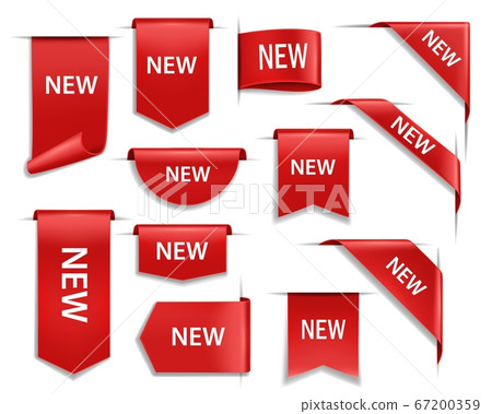 New red vector banners, ribbons or labels 3d icons 67200359