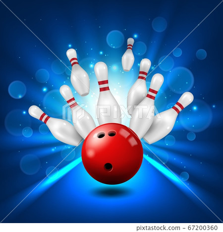 Bowling alley, skittles and ball in ninepin strike 67200360