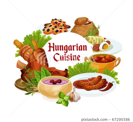 Hungary cuisine vector Hungarian meals round frame 67200386