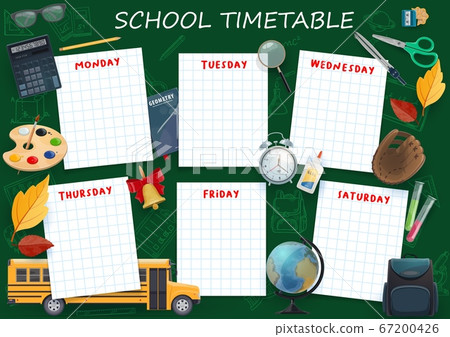 School timetable, education schedule template 67200426