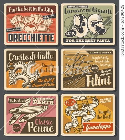 Italian pasta retro posters, vector macaroni set 67200428