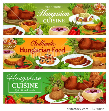 Hungary cuisine vector food, dishes banners set Hungary cuisine vector food, dishes banners set 67200440