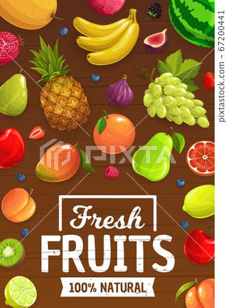 Natural ripe cartoon fruits and berries Natural ripe cartoon fruits and berries 67200441