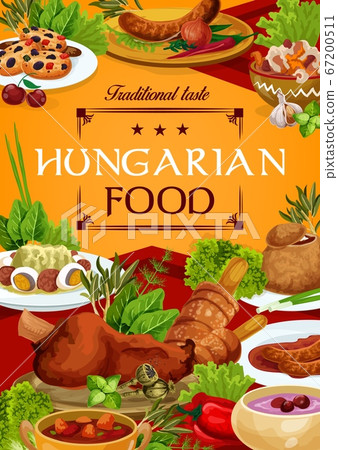 Hungary cuisine, vector Hungarian food poster Hungary cuisine, vector Hungarian food poster 67200511
