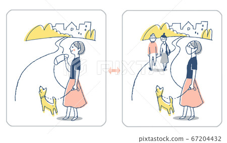 人們戴著口罩和婦女去除口罩 67204432