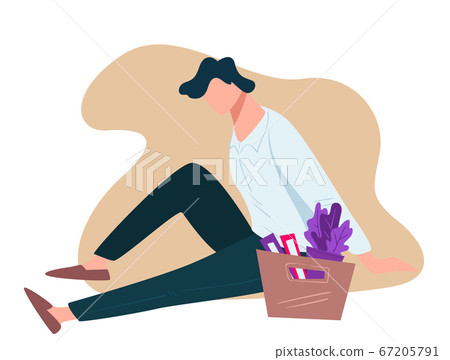 Frustrated unemployed man sitting by box with files 67205791