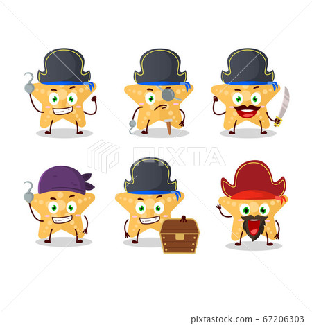 Cartoon character of yellow starfish with various pirates emoticons 67206303