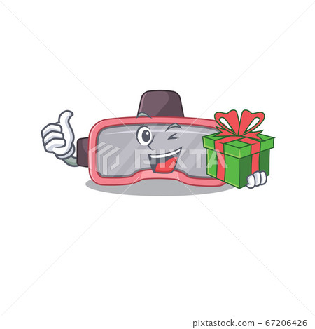 VR glasses cartoon character concept with a big gift box VR glasses cartoon character concept with a big gift box 67206426