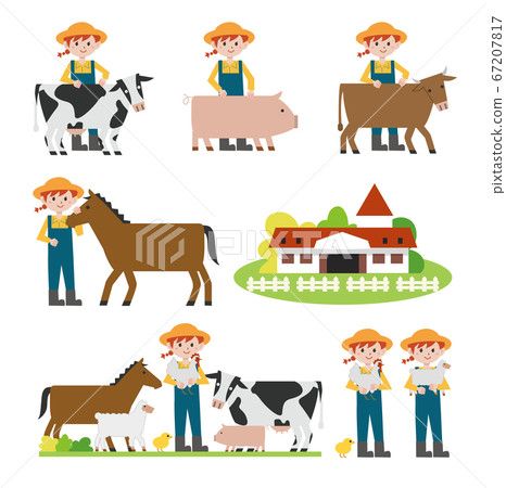 牧場動物的物質插圖集 插圖素材 圖庫