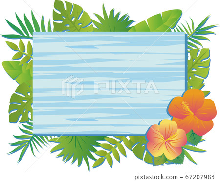 Summer plants flowers natural frame wood grain... - Stock Illustration ...