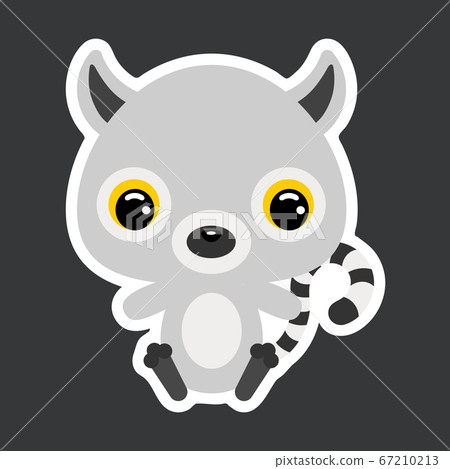 Children's sticker of cute little sitting lemur. 67210213