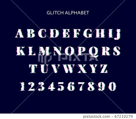 Vector distorted glitch font. Trendy style 67210279