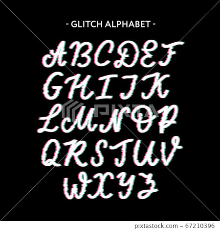 Trendy style distorted glitch typeface. Letters Trendy style distorted glitch typeface. Letters 67210396
