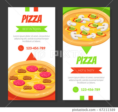 Tasty Pizza Business Card Template, Traditional Italian Food Express Delivery, Online Ordering Banner, Flyer, Coupon Vector Illustration 67211389