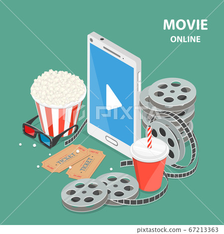 Online movie flat isometric low poly vector concept. Online movie flat isometric low poly vector concept. 67213363
