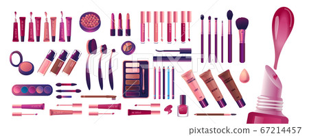Cosmetics and fashion set with make up artist objects lipstick, cream, brush. Realisic Vector Illustration. Cosmetics and fashion set with make up artist objects lipstick, cream, brush. Realisic Vector Illustration. 67214457