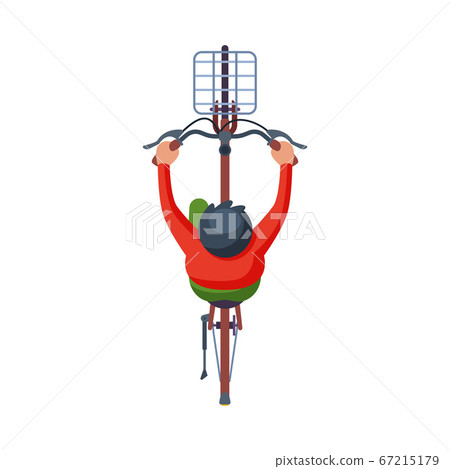 Man Riding Bike with Basket, View from Above, Cyclist Character on Bicycle, Eco Healthy Lifestyle Flat Vector Illustration Man Riding Bike with Basket, View from Above, Cyclist Character on Bicycle, Eco Healthy Lifestyle Flat Vector Illustration 67215179