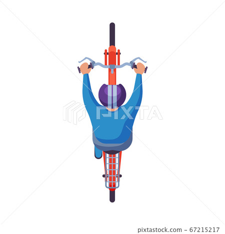 Man in Helmet Riding Bike, View from Above, Cyclist Character on Bicycle Flat Vector Illustration 67215217