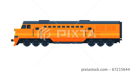 Orange Train Railway Locomotive, Railroad Transportation Flat Vector Illustration on White Background 67215644