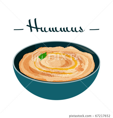 Hummus traditional arabic food from chickpea. Illustration of vegetarian vegan meal. Jewish traditional cuisine. 67217652