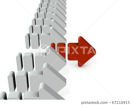 開始向前移動的箭頭。 3D渲染。 67218915